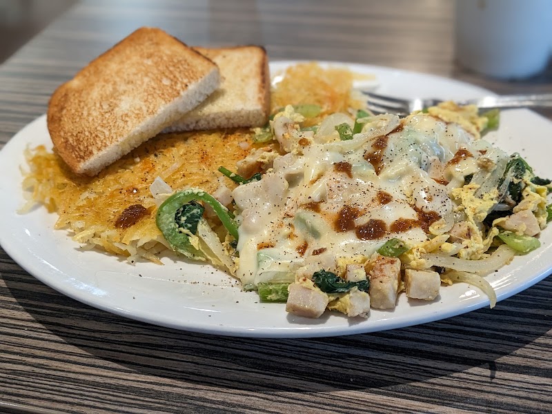 Hearty scramble, golden toast