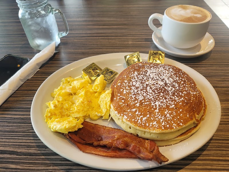 Pancakes bacon scrambled eggs