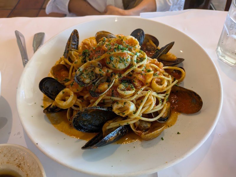 Seafood linguine, rich sauce