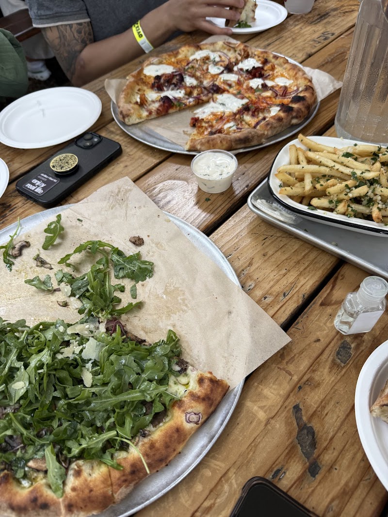 Thin-crust pizzas, fries spread