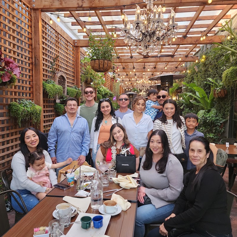 Family gathering, garden patio