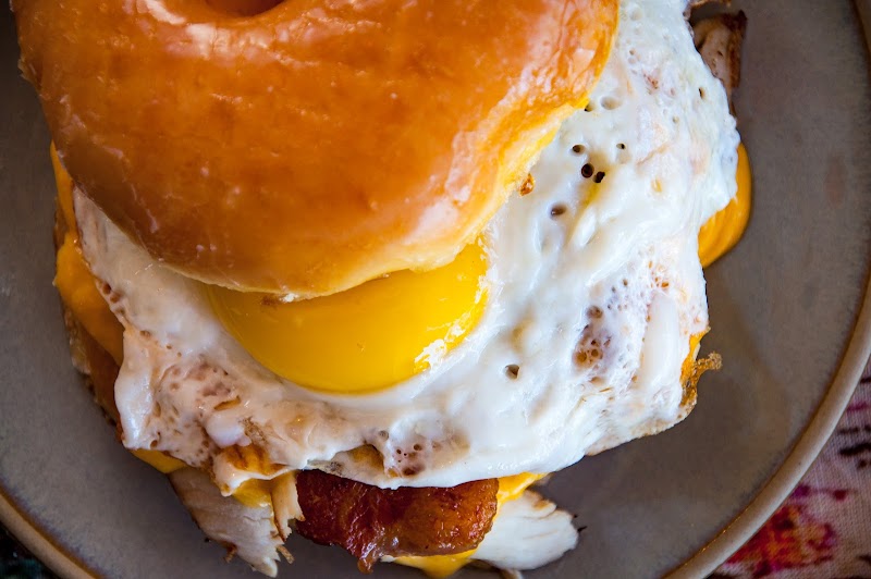 Donut breakfast sandwich close-up