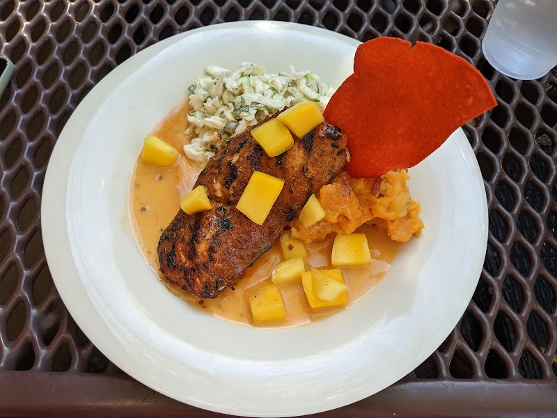 Blackened salmon, mango sauce