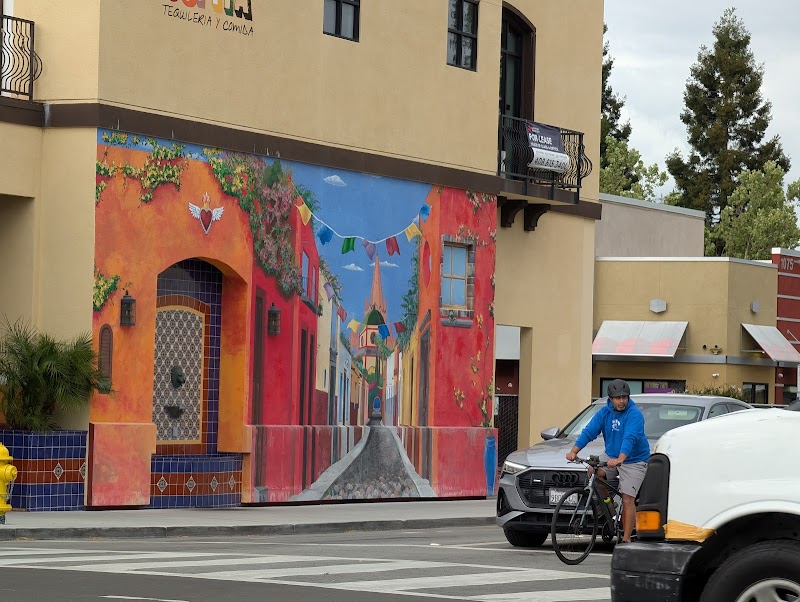 Festive neighborhood mural outside