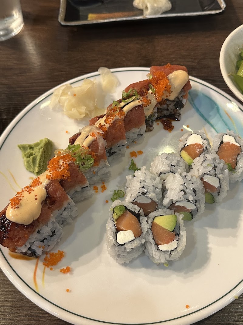Tuna rolls, tobiko-topped