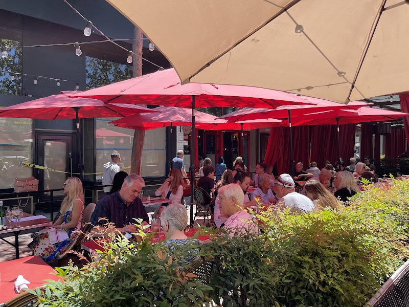 Sunny patio, lively dining