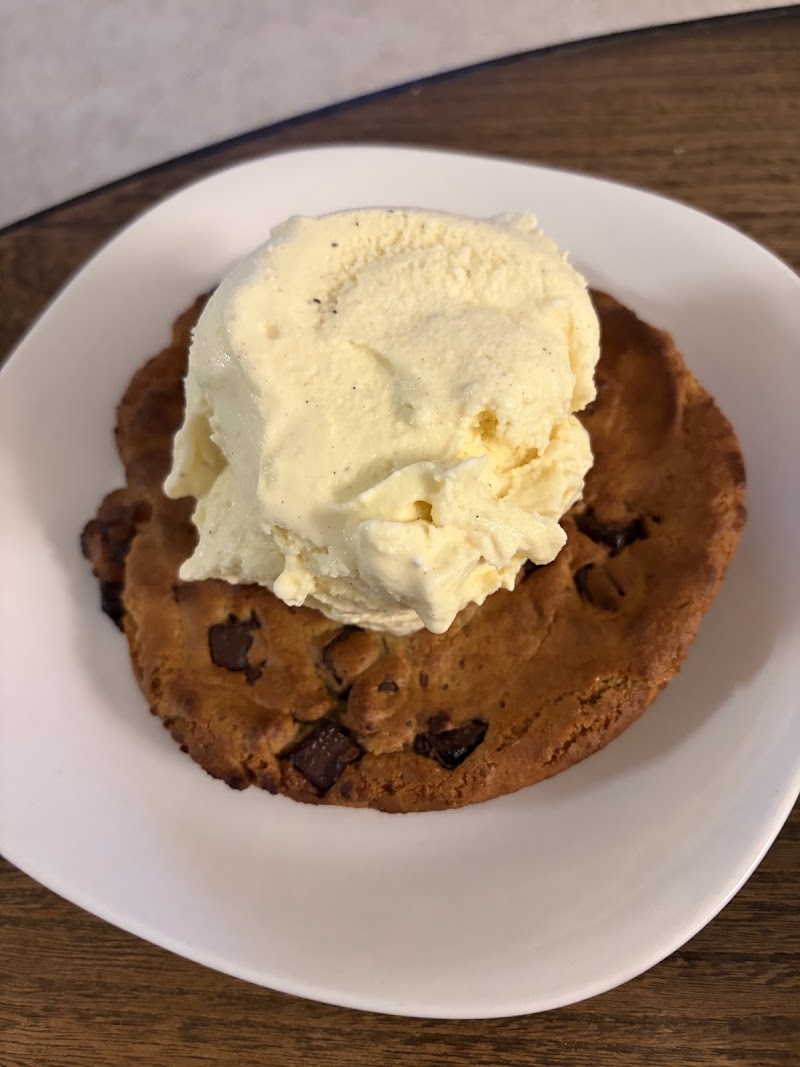 Warm pizookie, vanilla ice cream