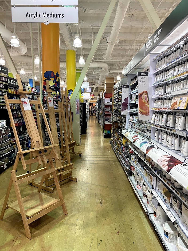 Easels and acrylic mediums aisle