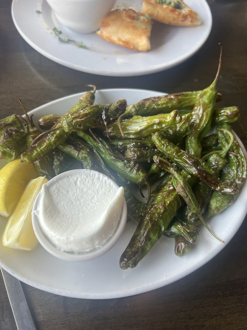 Blistered shishito peppers, creamy dip