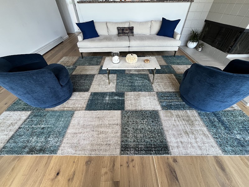 Blue patchwork rug styled