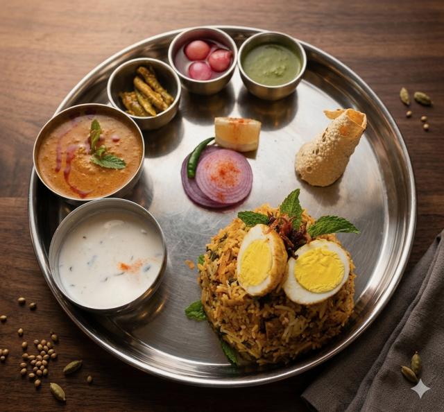 Biryani thali, beautifully arranged