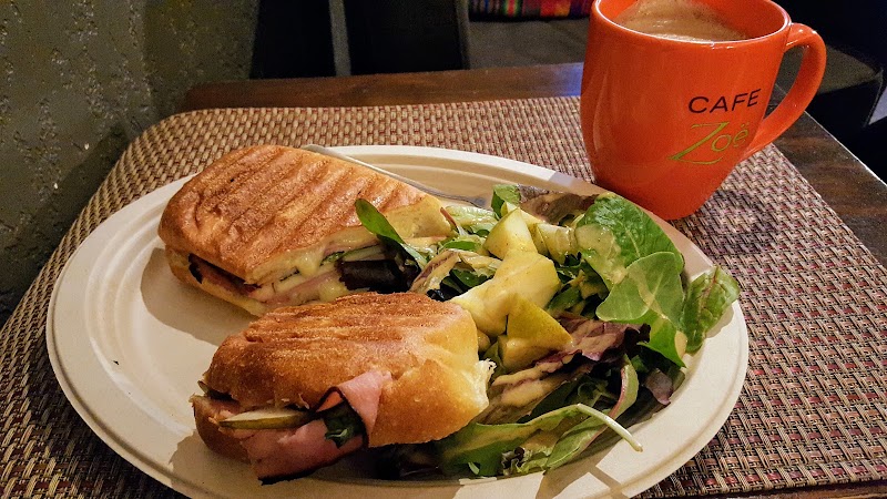Panini, salad, and latte