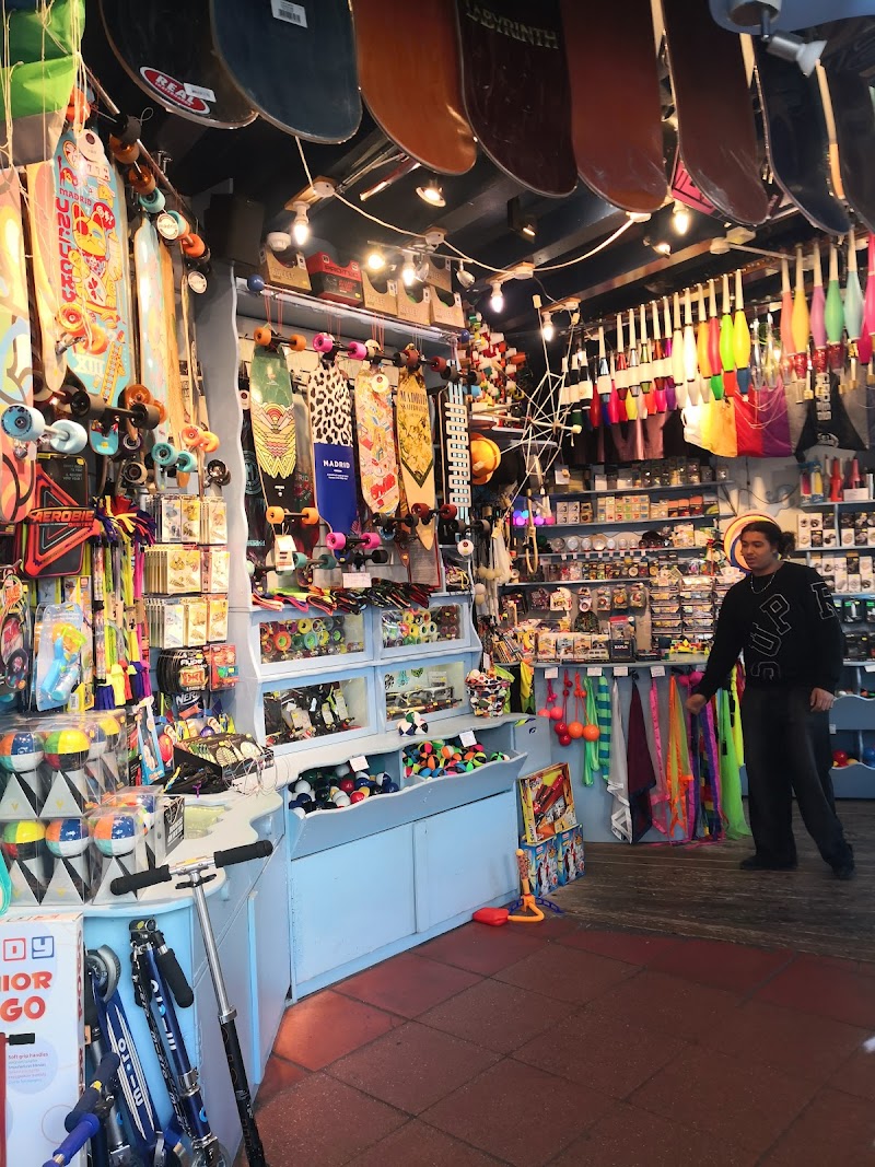 Colourful skateboards and toys