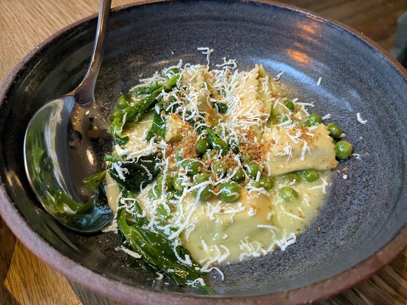Spring pea pasta, shaved cheese
