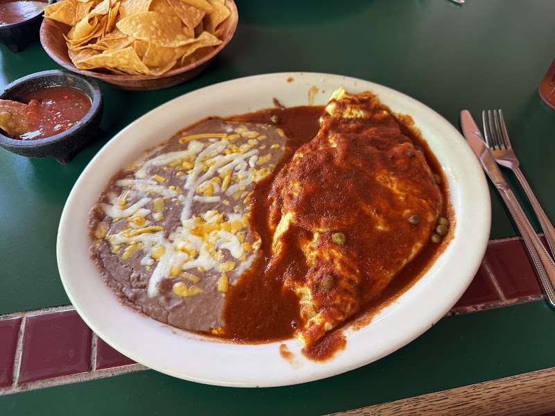 Chile relleno with refried beans