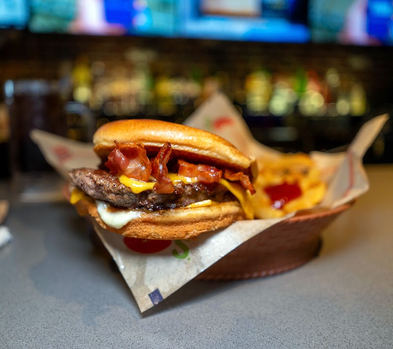 Burger and fries, ready