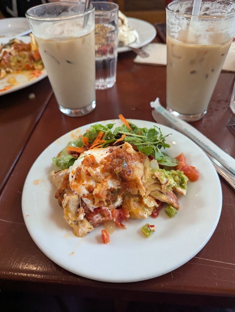 Hearty plate, iced coffees