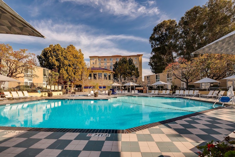 Sparkling outdoor pool and lounges