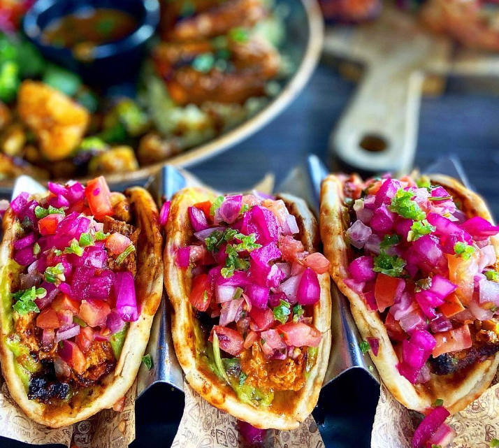 Naan tacos, vibrant toppings