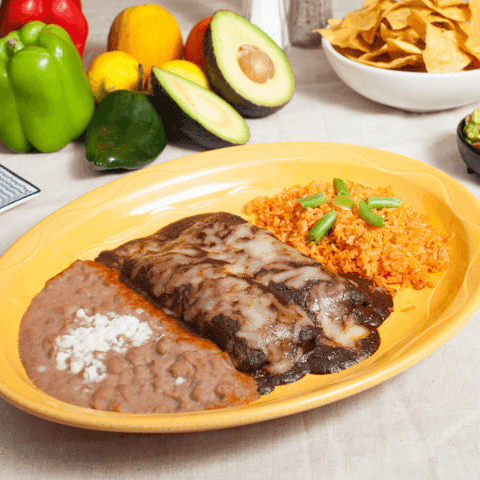 Enchiladas with rice and beans