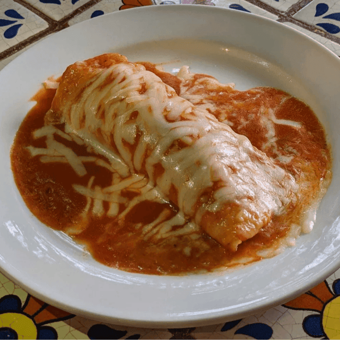 Smothered burrito, melted cheese
