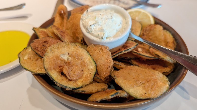 Golden-fried zucchini, cool tzatziki