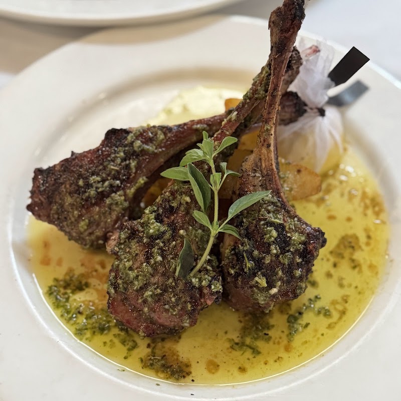 Herb-crusted lamb chops, plated