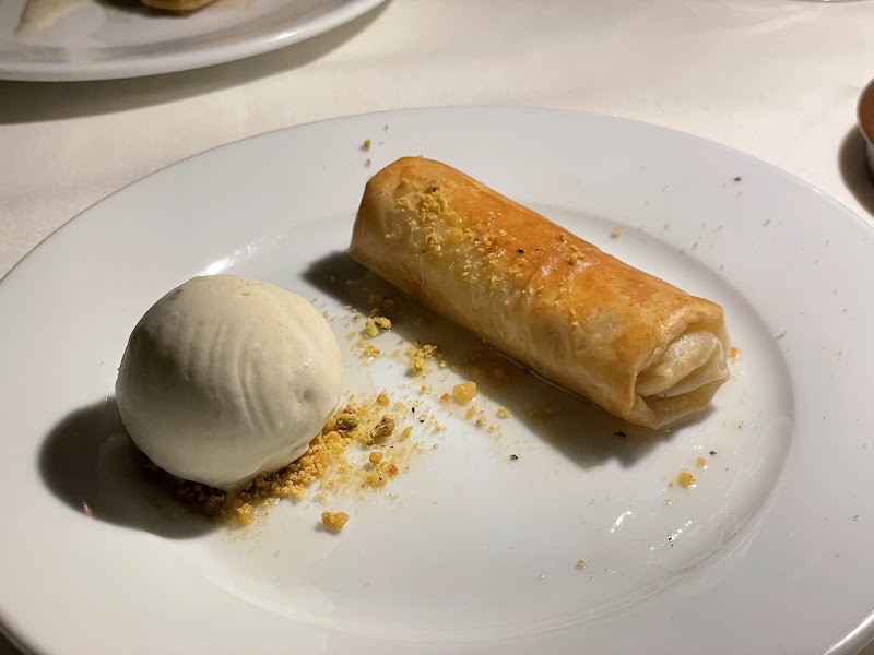 Phyllo custard, cream scoop