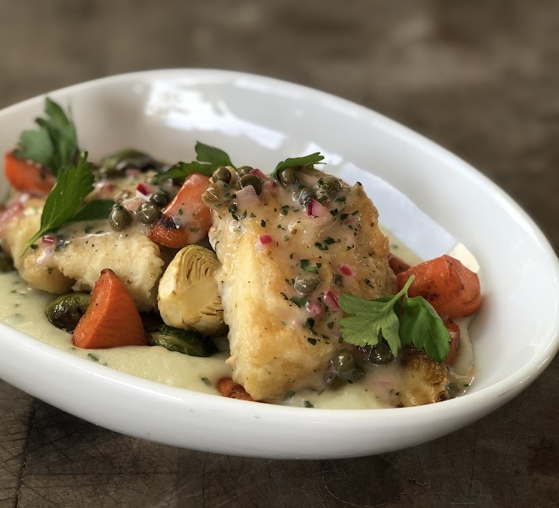 Golden fish, capered sauce