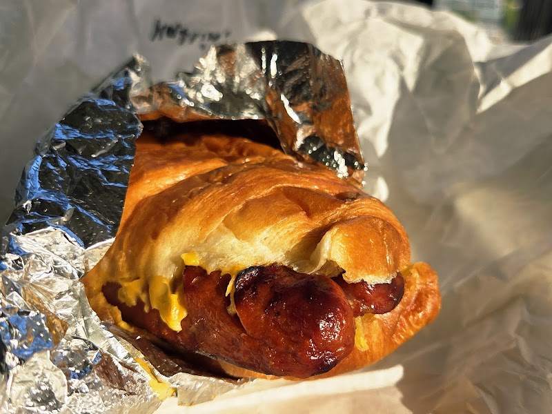 Golden croissant breakfast sandwich