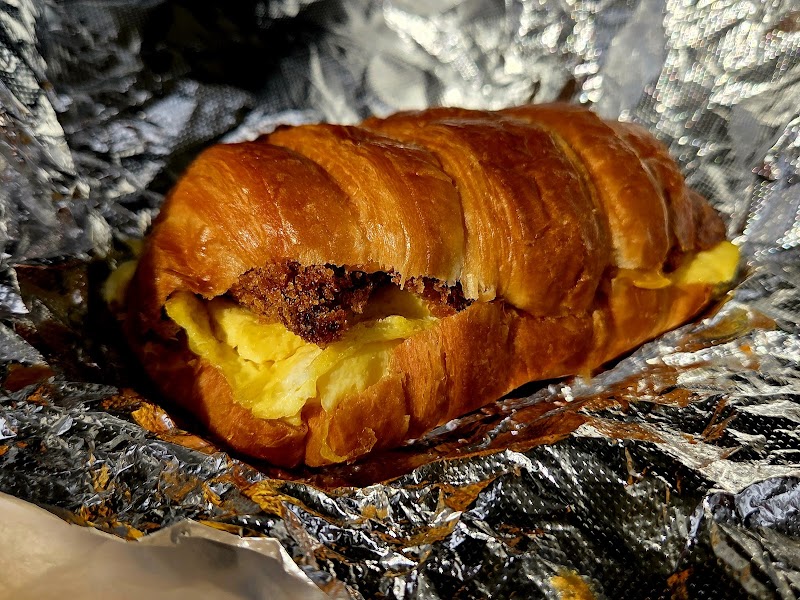 Warm croissant breakfast sandwich