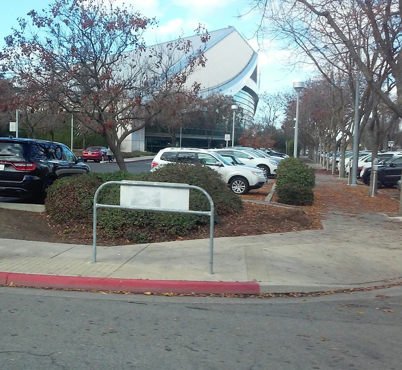 Landscaped parking area outside