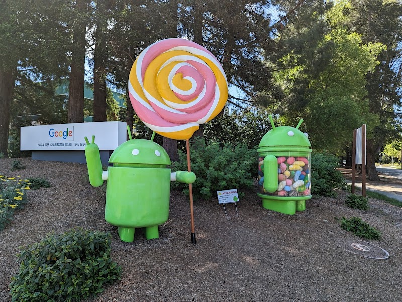 Android sculptures campus grounds