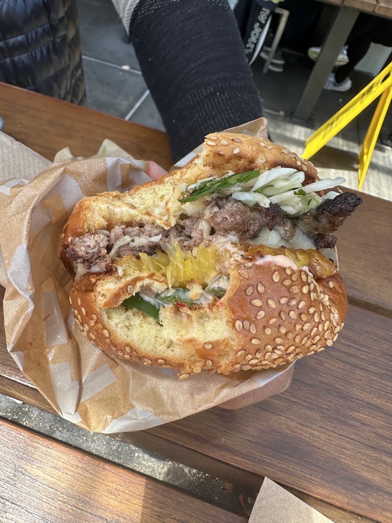 Loaded burger, up close