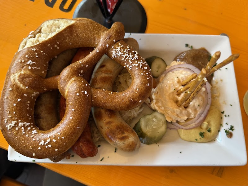 Soft pretzel and sausage platter