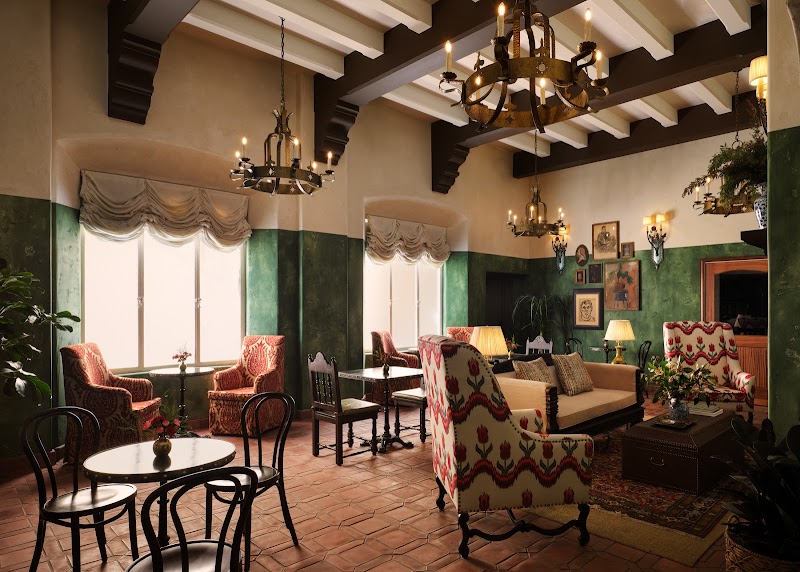 Spanish chandeliers, tiled sitting room