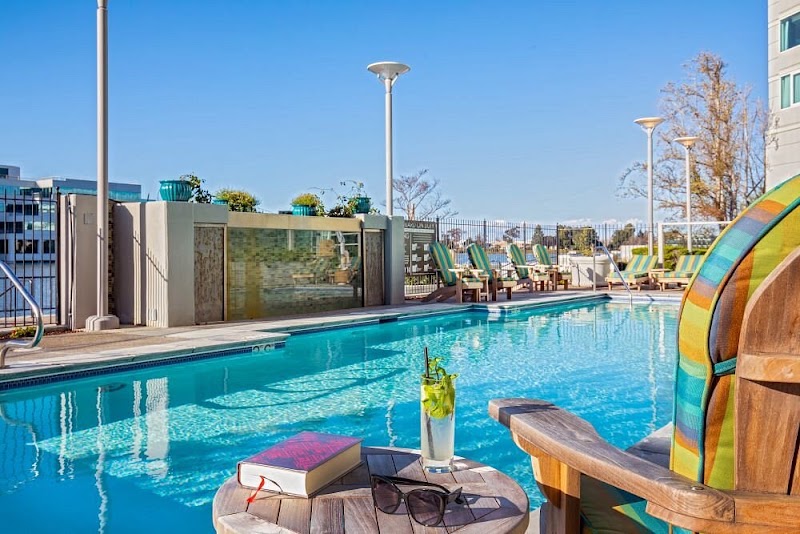 Poolside relaxation by the bay