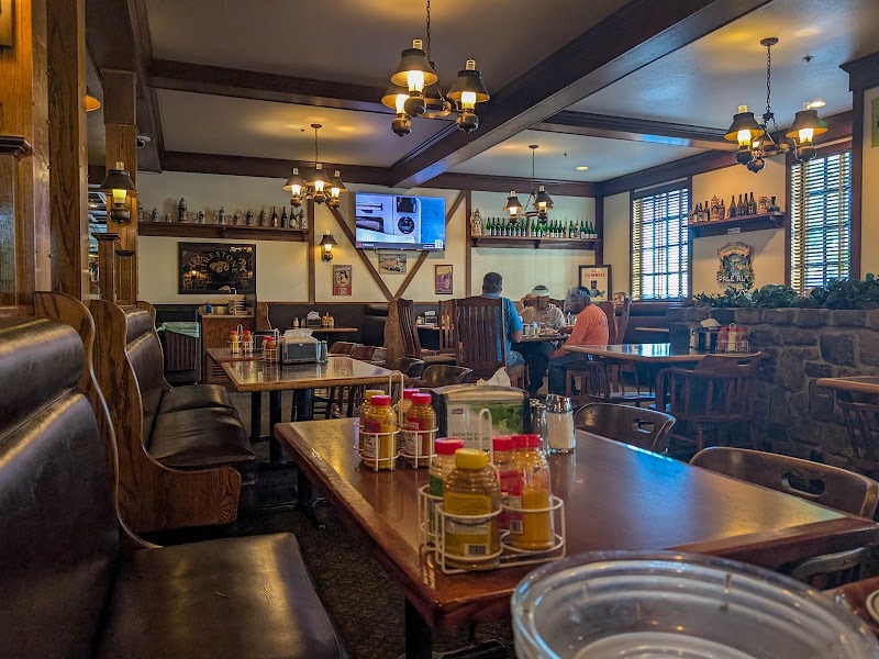 Warm, wood-paneled dining room