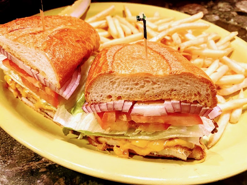Stacked sandwich with fries