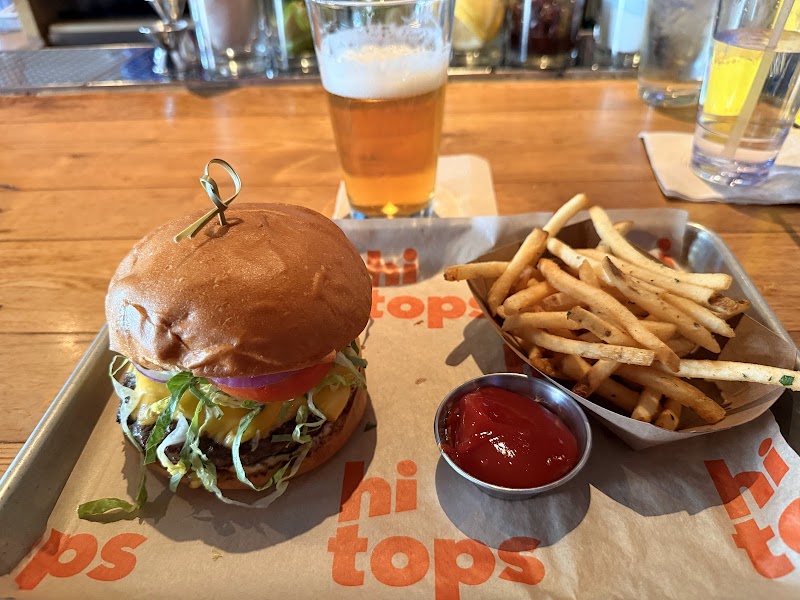 Burger, fries, cold beer