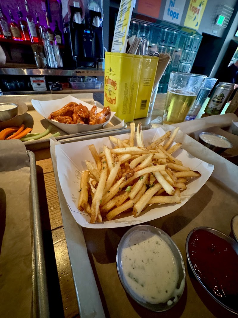 Garlic fries, wings, cold drinks
