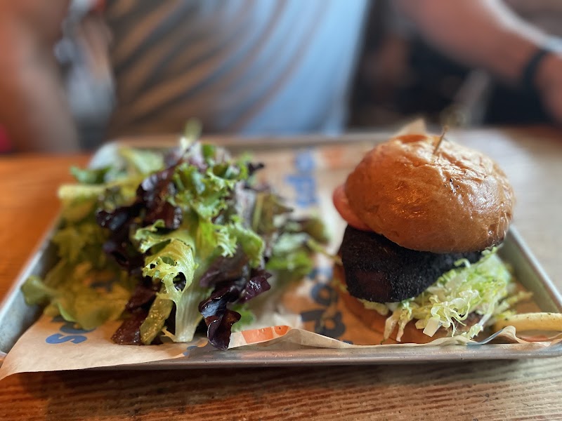 Veggie burger, fresh side salad
