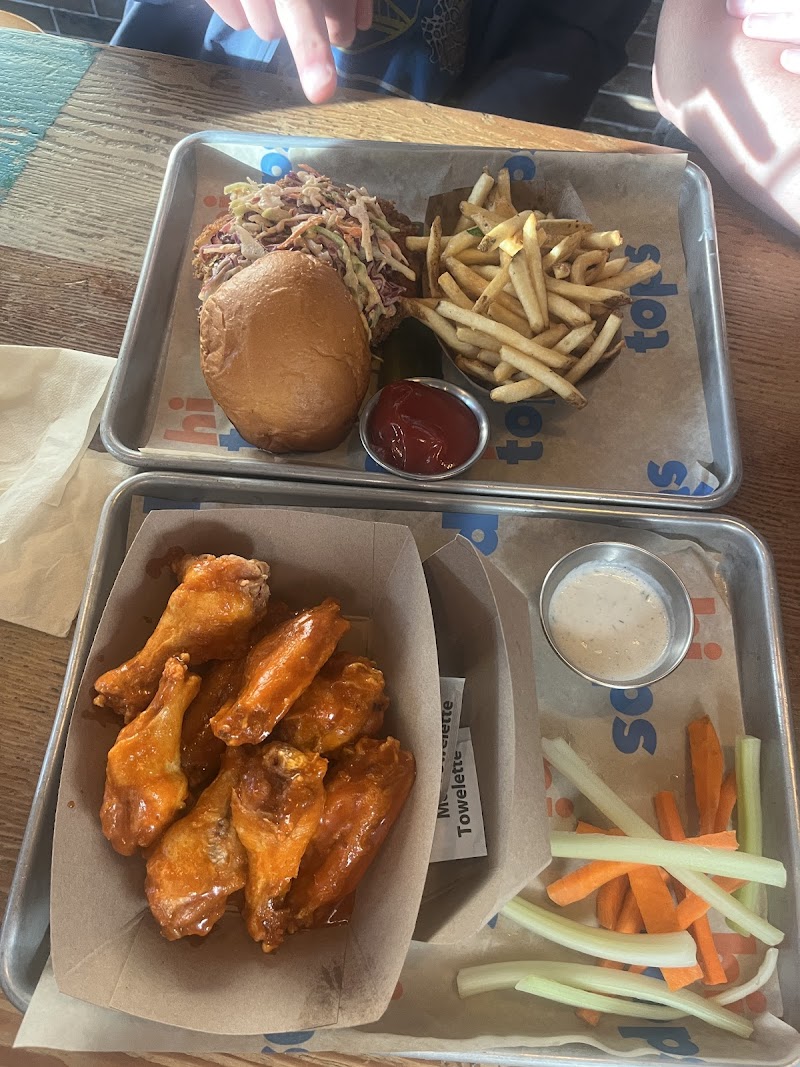 Wings, burger, fries spread