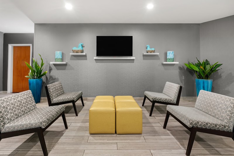 Welcoming modern lobby lounge