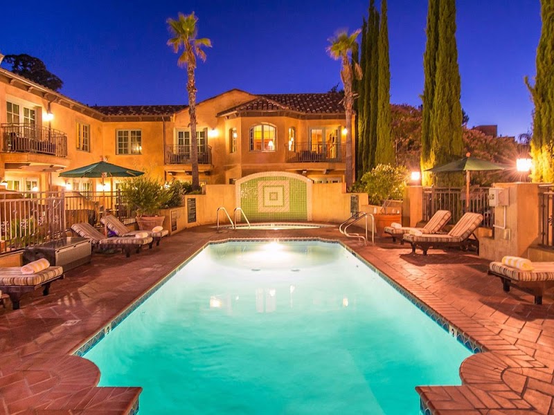 Pool glowing at twilight