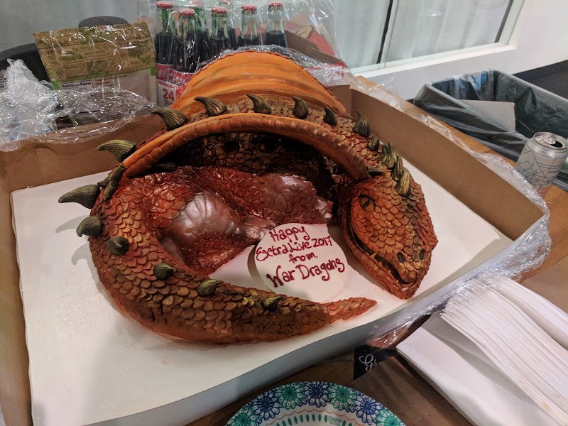 Celebratory dragon cake inside