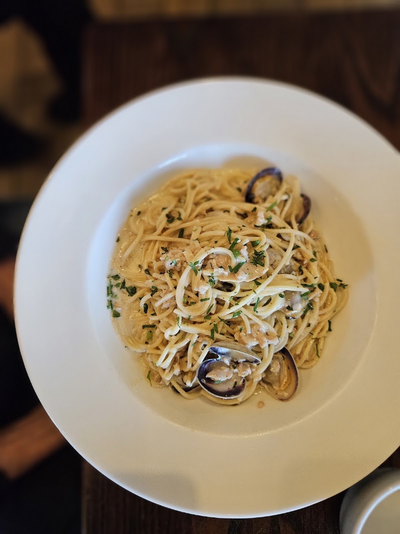 Clam linguine, herb-scattered