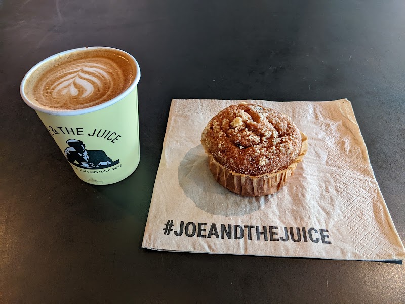 Latte art, fresh muffin