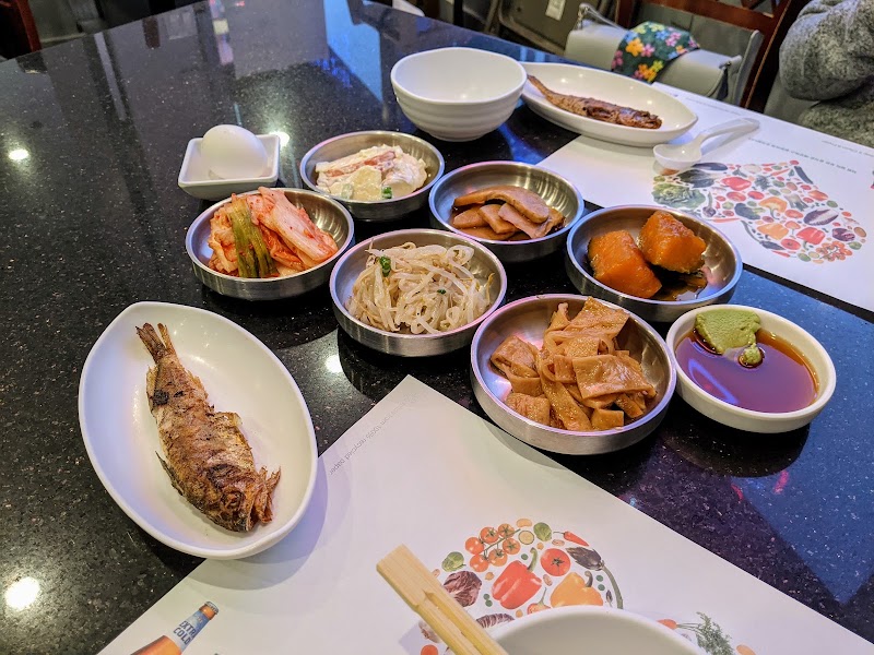 Banchan and grilled fish
