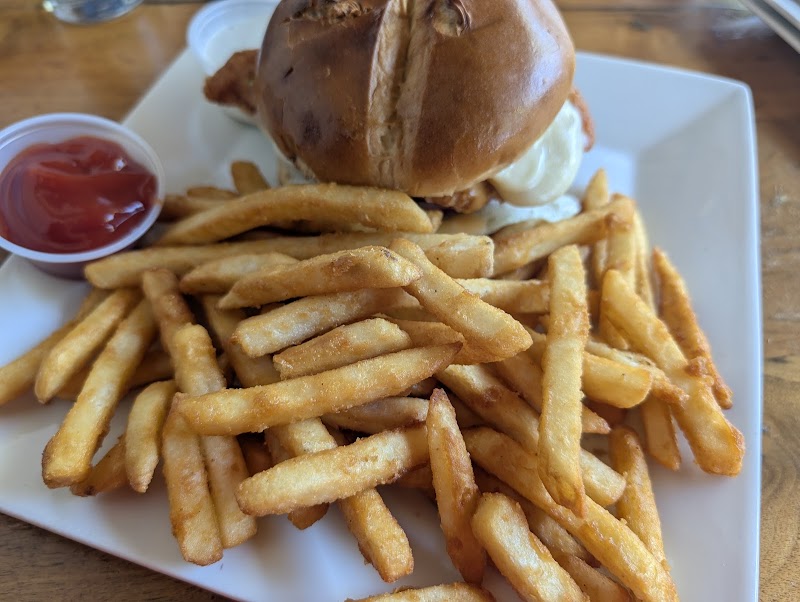 Loaded sandwich, golden fries